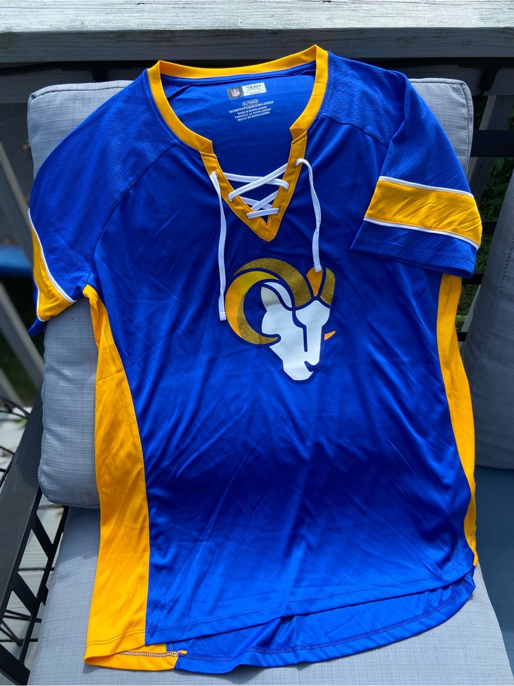 Los Angeles Rams Women Blue & Gold Lace-Up Jersey Top